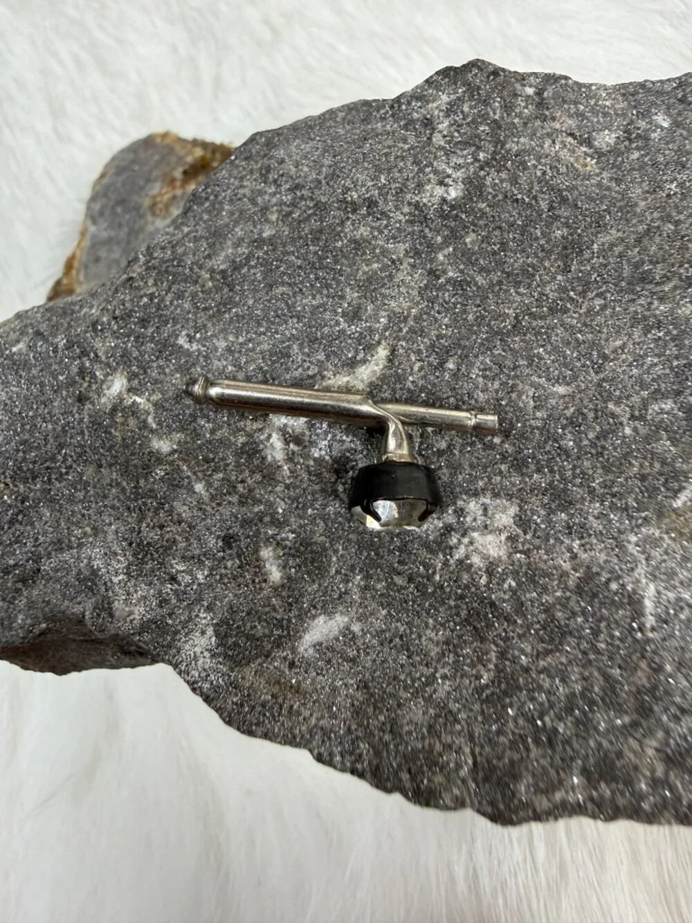Vintage Single Button Stud Silver & Black Tone w/ Rhinestone